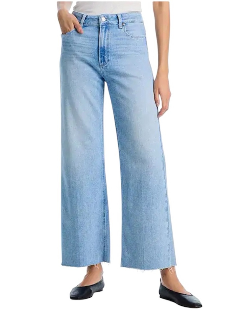 Paige Anessa 31 High Rise Wide Leg Raw Hem Light Wash Jean Women 27 x 28.5 Park